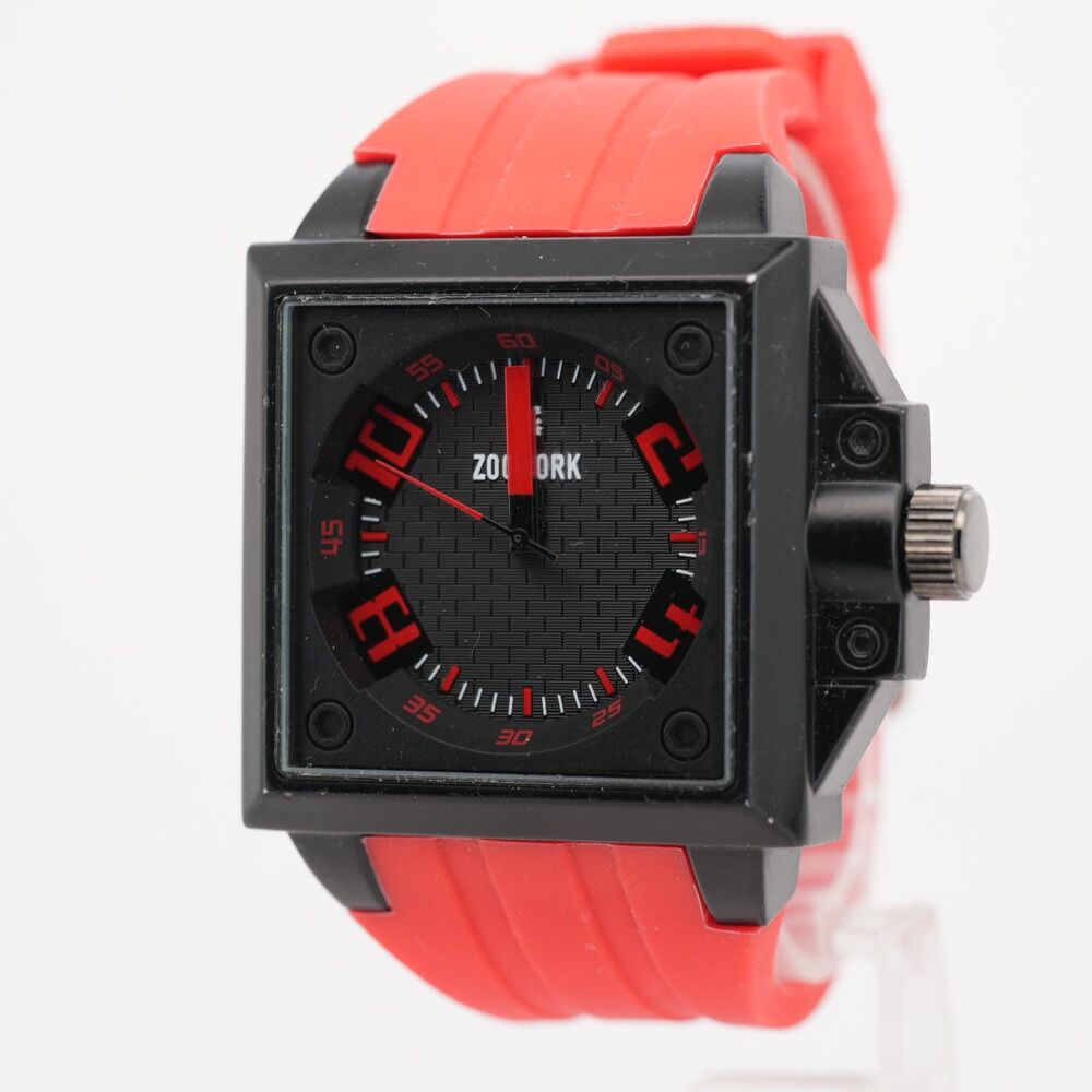 Zoo York ZY1263 Red Black Oversized Quartz Watch 45mm New Battery Cleaned
